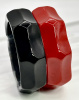 BB310  one inch wide black & red scoop carved octagon shaped bakelite bangles